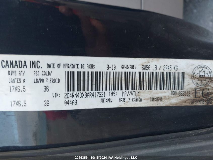 2010 Dodge Grand Caravan Se VIN: 2D4RN4DX8AR417531 Lot: 12085359