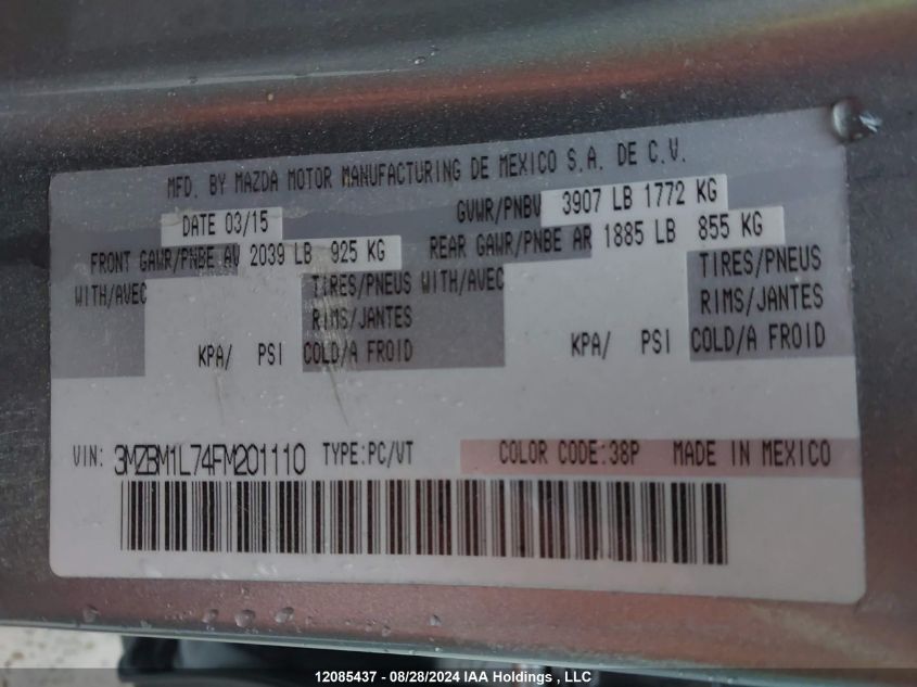 2015 Mazda Mazda3 VIN: 3MZBM1L74FM201110 Lot: 12085437