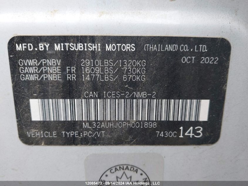 2023 Mitsubishi Mirage VIN: ML32AUHJ0PH001898 Lot: 12085473