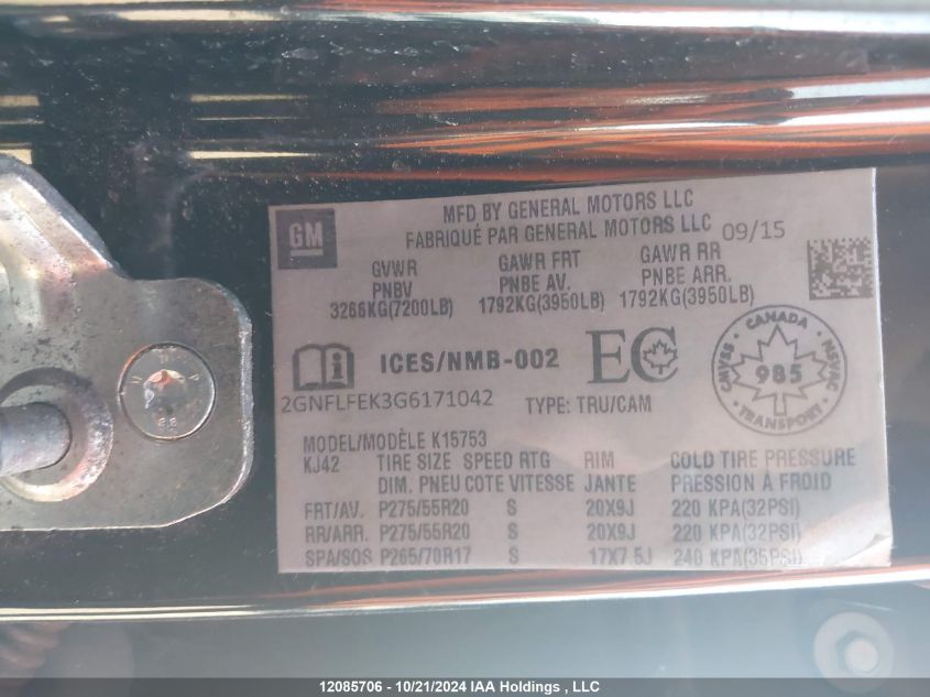 2016 Chevrolet Equinox VIN: 2GNFLFEK3G6171042 Lot: 12085706