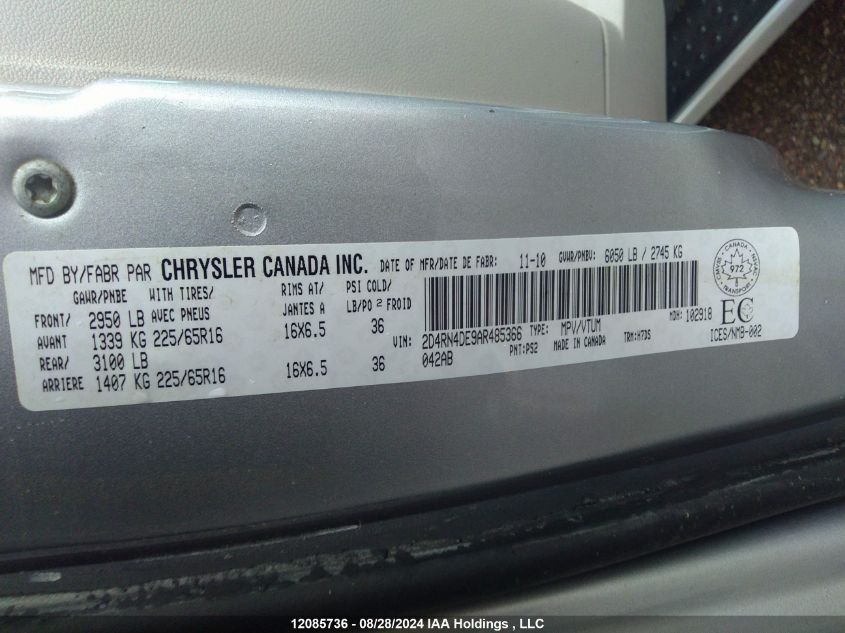 2010 Dodge Grand Caravan Se VIN: 2D4RN4DE9AR485366 Lot: 12085736