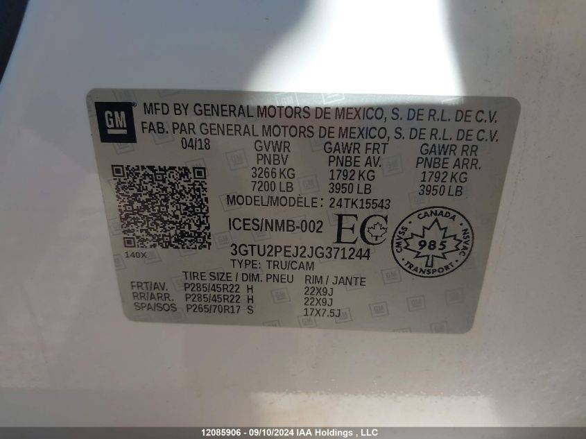 3GTU2PEJ2JG371244 2018 GMC Sierra 1500