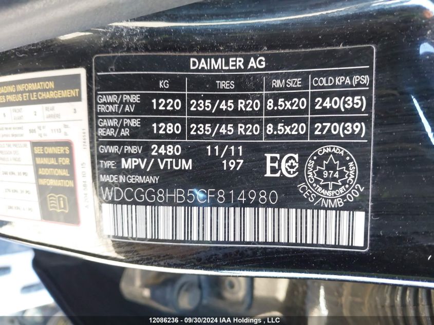 WDCGG8HB5CF814980 2012 Mercedes-Benz Glk 350