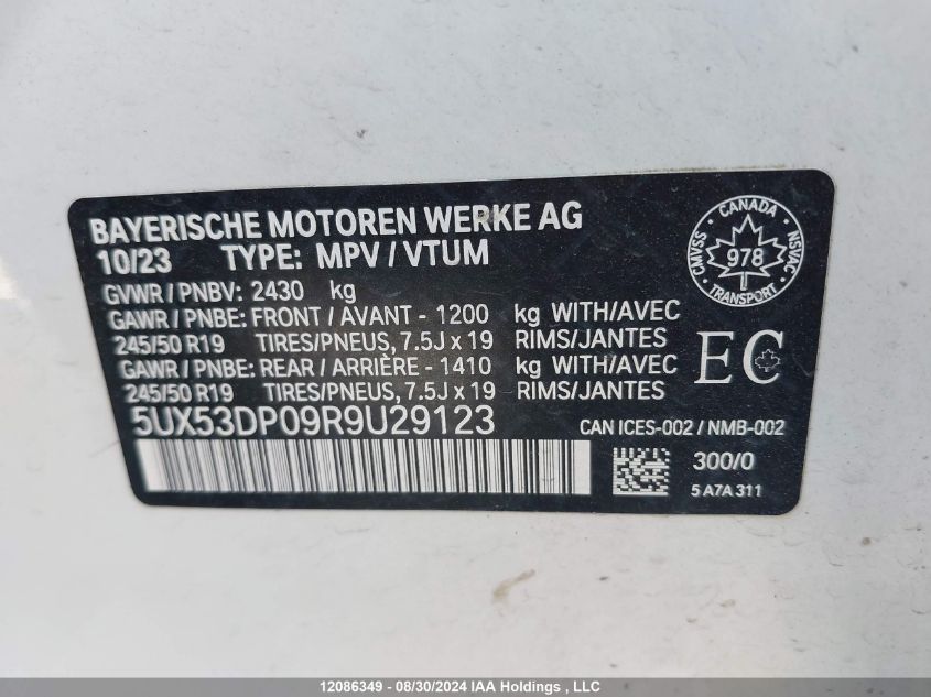 2024 BMW X3 xDrive30I VIN: 5UX53DP09R9U29123 Lot: 12086349