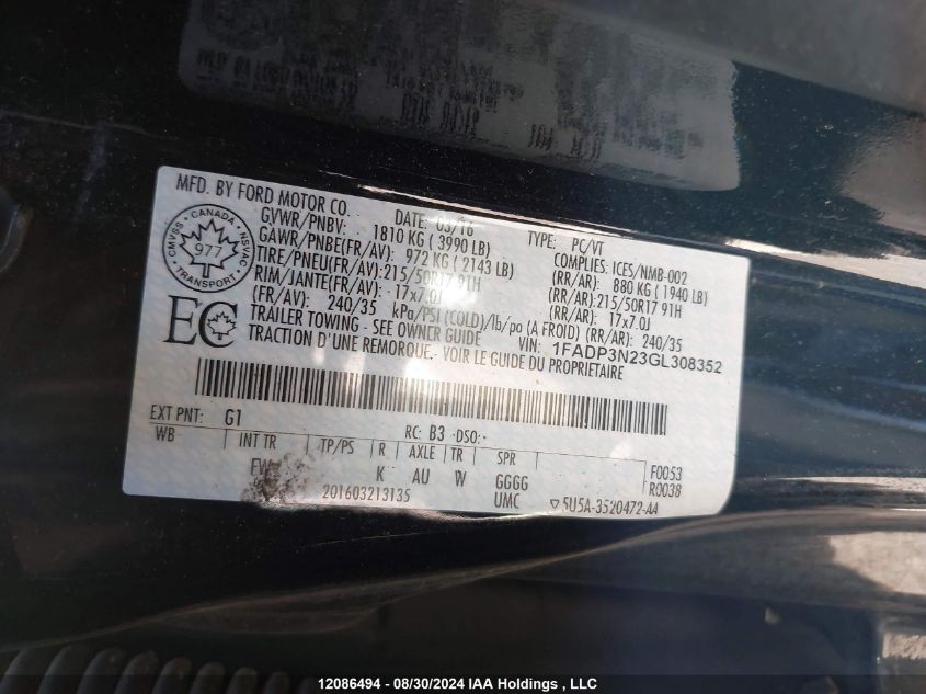 1FADP3N23GL308352 2016 Ford Focus Titanium