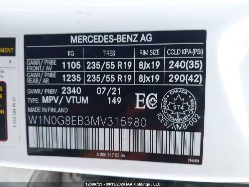 W1N0G8EB3MV315980 2021 Mercedes-Benz Glc 300