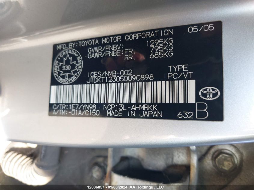 2005 Toyota Echo VIN: JTDKT123050090898 Lot: 12086857