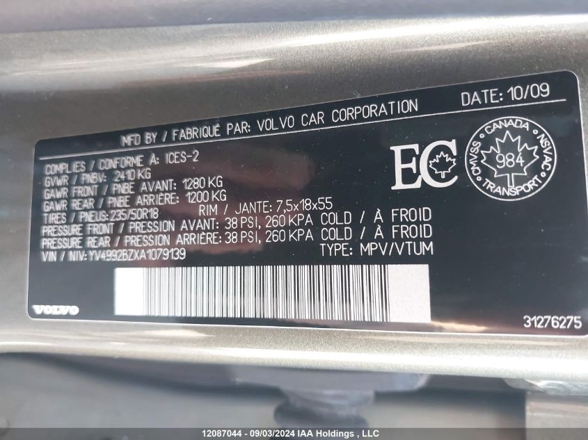 2010 Volvo Xc70 VIN: YV4992BZXA1079139 Lot: 12087044