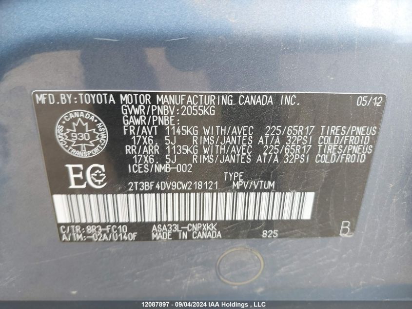 2T3BF4DV9CW218121 2012 Toyota Rav4