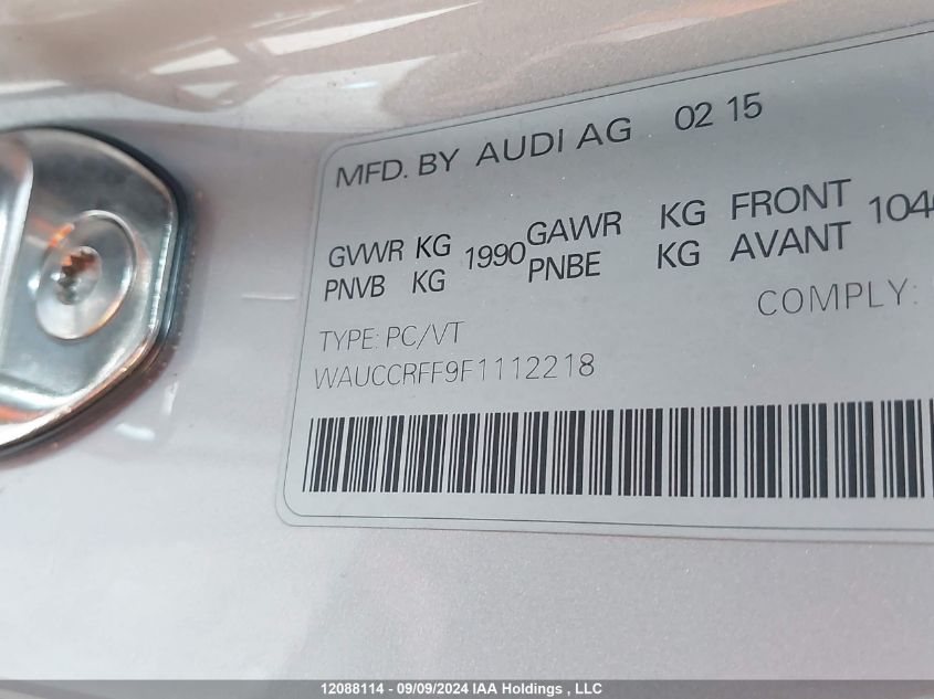 2015 Audi A3 VIN: WAUCCRFF9F1112218 Lot: 12088114