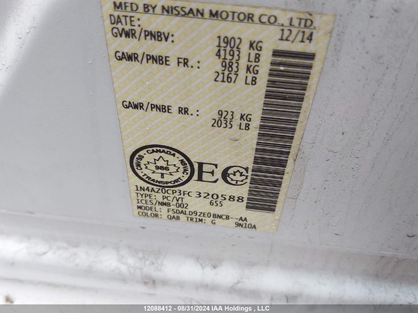 2015 Nissan Leaf VIN: 1N4AZ0CP3FC320588 Lot: 12088412