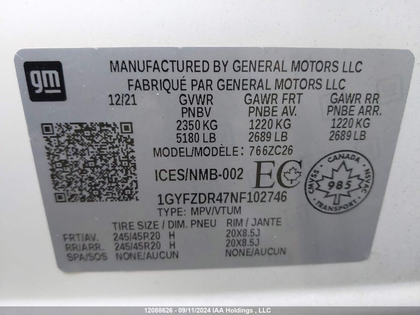 2022 Cadillac Xt4 VIN: 1GYFZDR47NF102746 Lot: 12088626