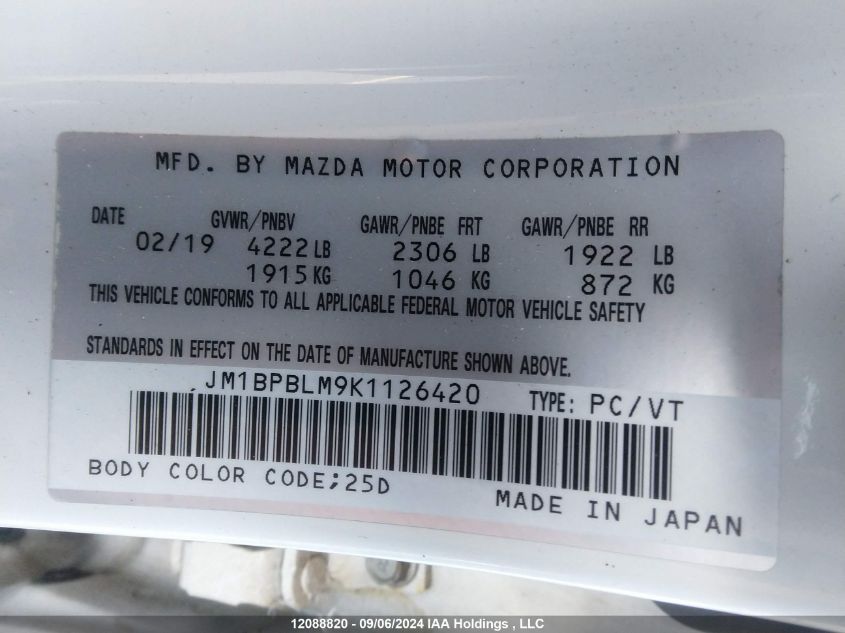 JM1BPBLM9K1126420 2019 Mazda 3 Preferred Plus