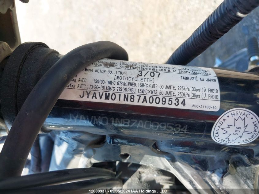 2007 Yamaha Xvs650 VIN: JYAVM01N87A009534 Lot: 12088937