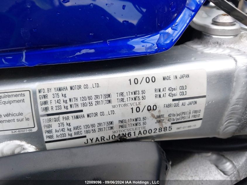 JYARJ04N61A002885 2001 Yamaha Yzfr6 S