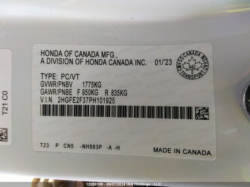 2HGFE2F37PH101925 2023 Honda Civic Sedan