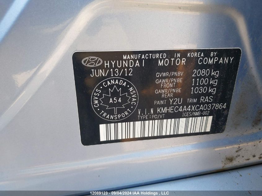 KMHEC4A4XCA037864 2012 Hyundai Sonata Hybrid Premium