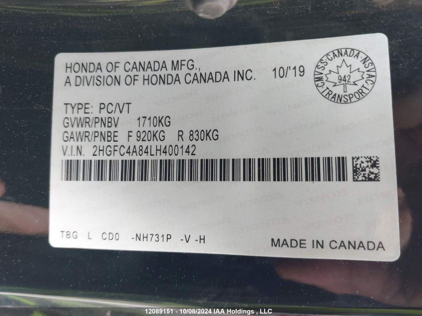 2HGFC4A84LH400142 2020 Honda Civic