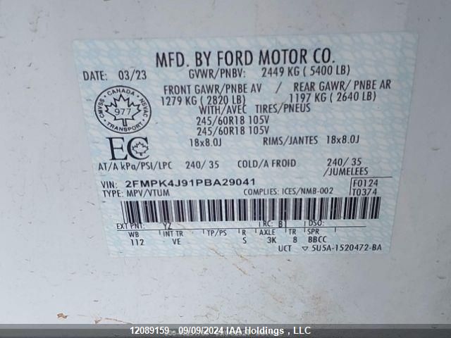 2FMPK4J91PBA29041 2023 Ford Edge Sel