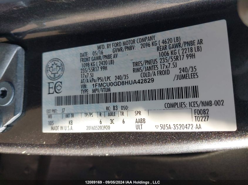 1FMCU0GD8HUA42829 2017 Ford Escape Se