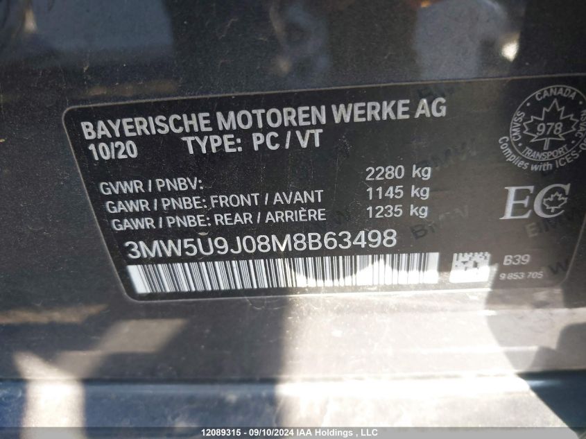 2021 BMW 3 Series VIN: 3MW5U9J08M8B63498 Lot: 12089315