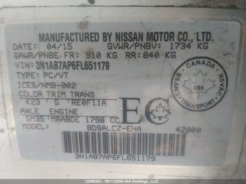 3N1AB7AP6FL651179 2015 Nissan Sentra S/Sv/Sr/Sl