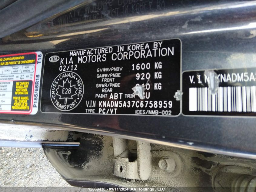 2012 Kia Rio Lx VIN: KNADM5A37C6758959 Lot: 12089438