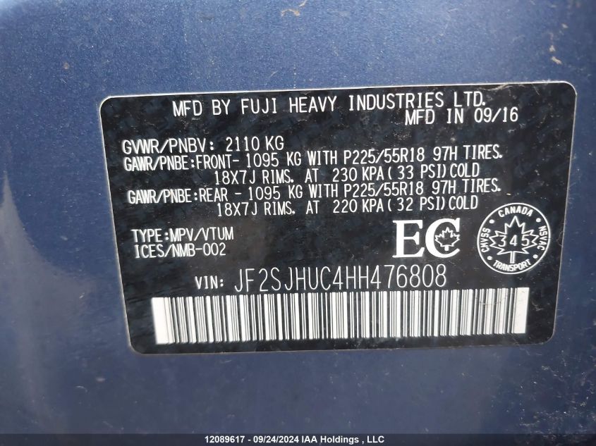 2017 Subaru Forester VIN: JF2SJHUC4HH476808 Lot: 12089617