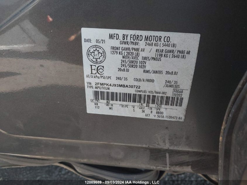 2FMPK4J93MBA30722 2021 Ford Edge Sel