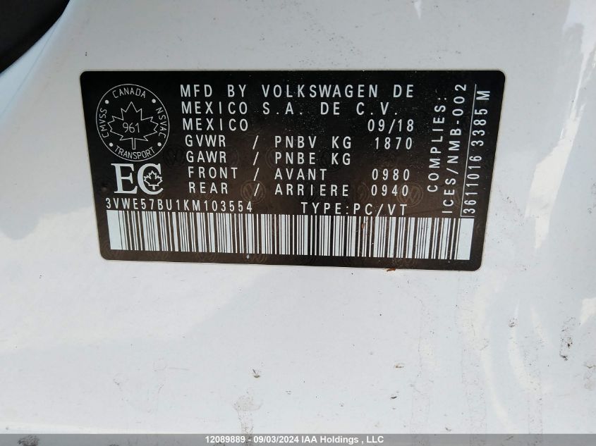 3VWE57BU1KM103554 2019 Volkswagen Jetta