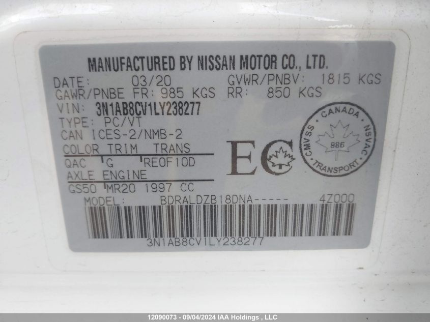 3N1AB8CV1LY238277 2020 Nissan Sentra