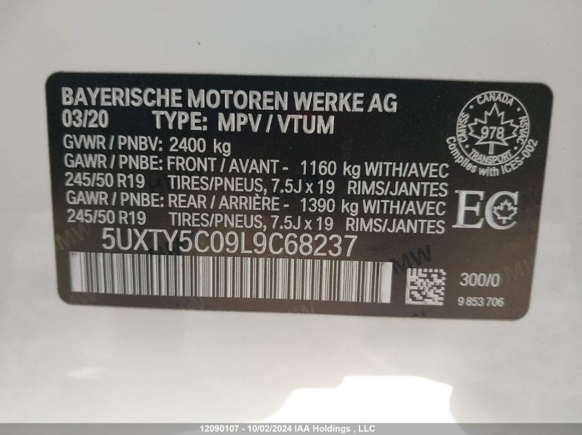 5UXTY5C09L9C68237 2020 BMW X3