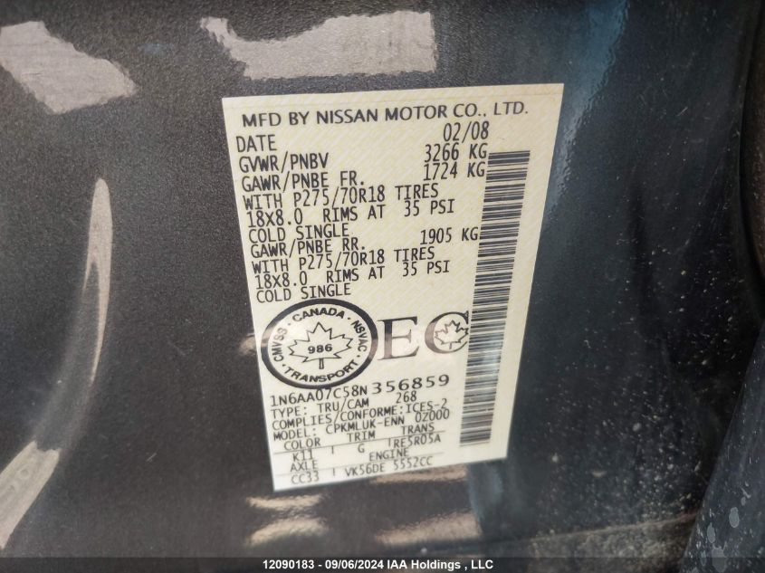 1N6AA07C58N356859 2008 Nissan Titan Pro-4X