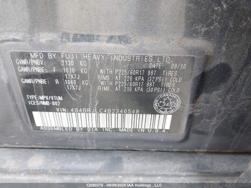 2011 Subaru Outback VIN: 4S4BRJLC4B2346548 Lot: 12090275