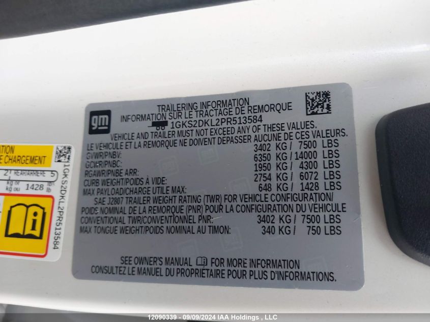 2023 GMC Yukon Denali Denali VIN: 1GKS2DKL2PR513584 Lot: 12090339