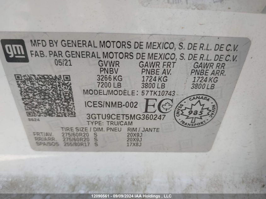 3GTU9CET5MG360247 2021 GMC Sierra 1500