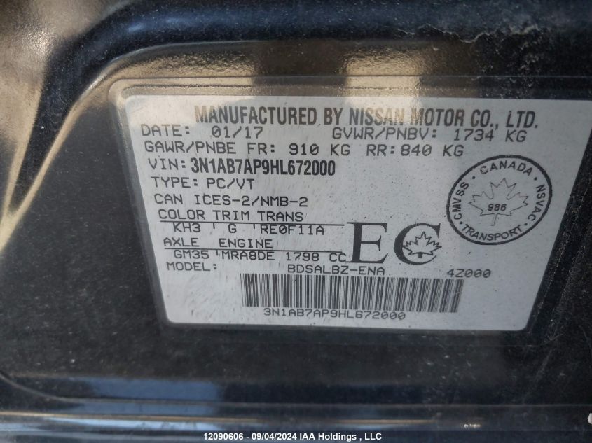 3N1AB7AP9HL672000 2017 Nissan Sentra