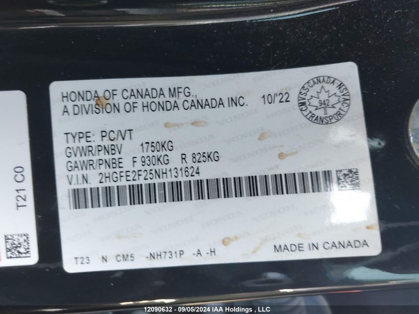 2HGFE2F25NH131624 2022 Honda Civic