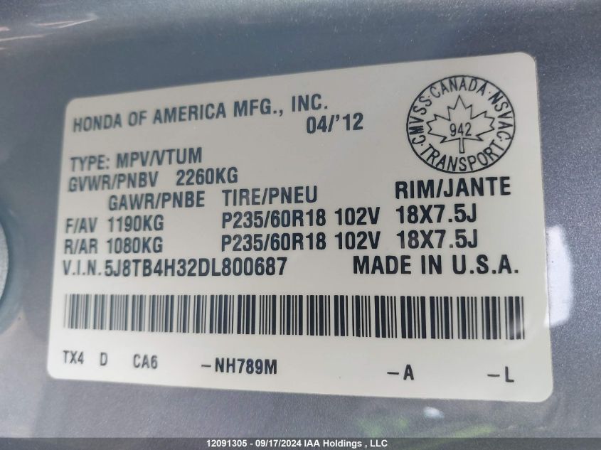 5J8TB4H32DL800687 2013 Acura Rdx