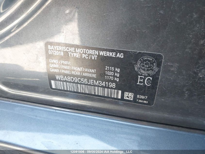 2018 BMW 3 Series VIN: WBA8D9C56JEM34198 Lot: 12091806