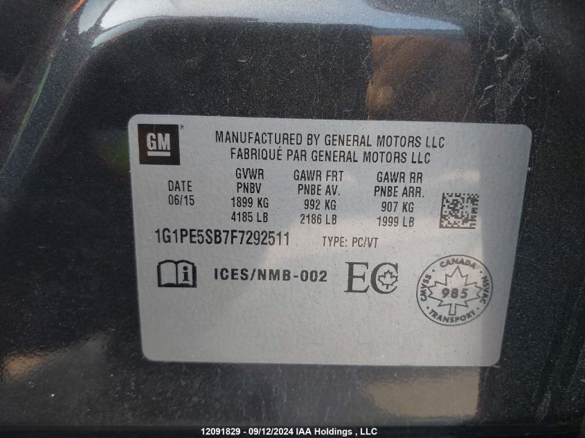 1G1PE5SB7F7292511 2015 Chevrolet Cruze