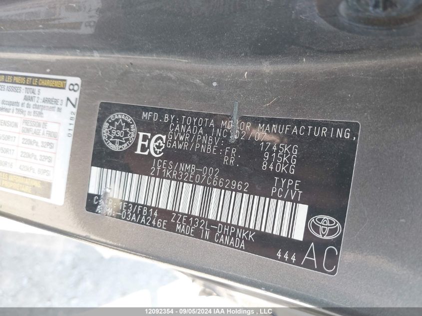 2T1KR32E07C662962 2007 Toyota Corolla Matrix Xr