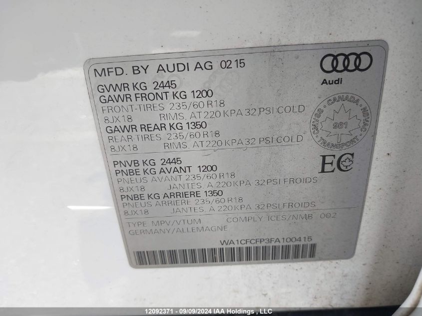 WA1CFCFP3FA100415 2015 Audi Q5