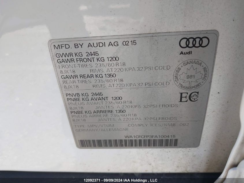 WA1CFCFP3FA100415 2015 Audi Q5