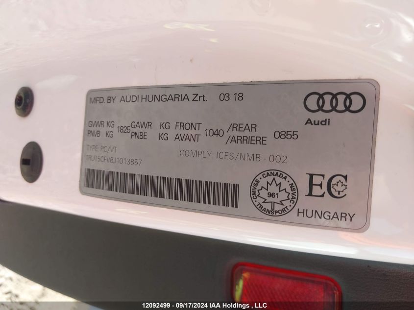 2018 Audi Tt VIN: TRUT5CFV8J1013857 Lot: 12092499