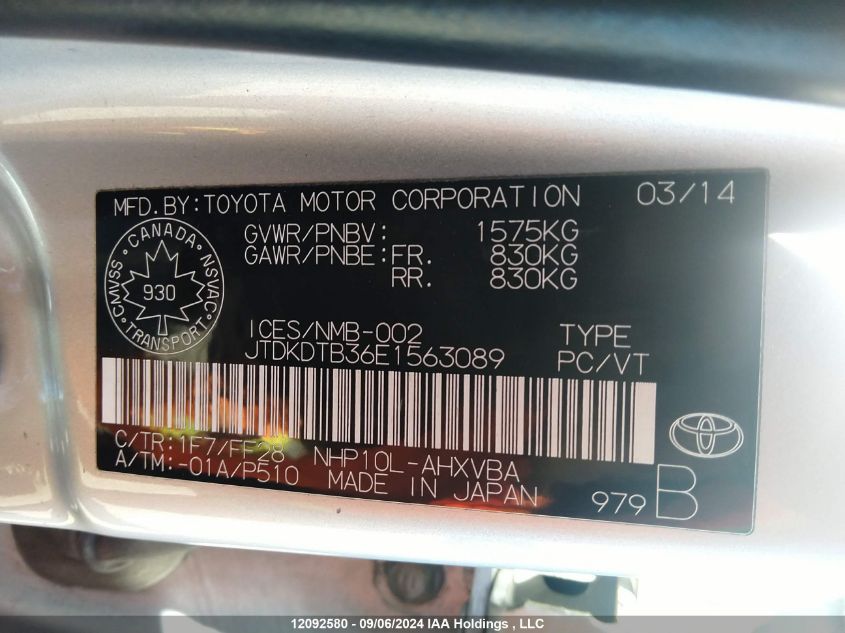 JTDKDTB36E1563089 2014 Toyota Prius C