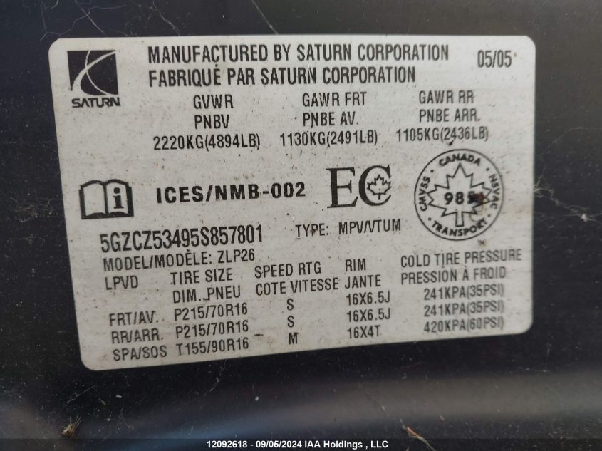 5GZCZ53495S857801 2005 Saturn Vue