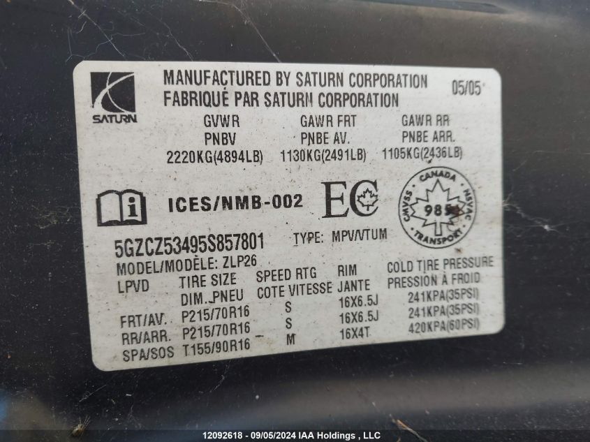 5GZCZ53495S857801 2005 Saturn Vue