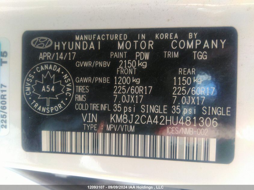 KM8J2CA42HU481306 2017 Hyundai Tucson Se