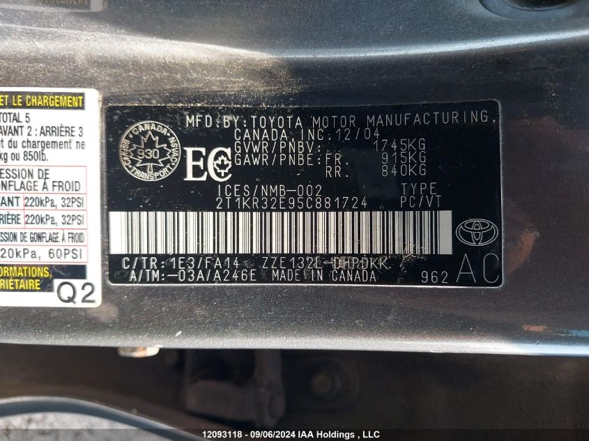 2T1KR32E95C881724 2005 Toyota Matrix Xr